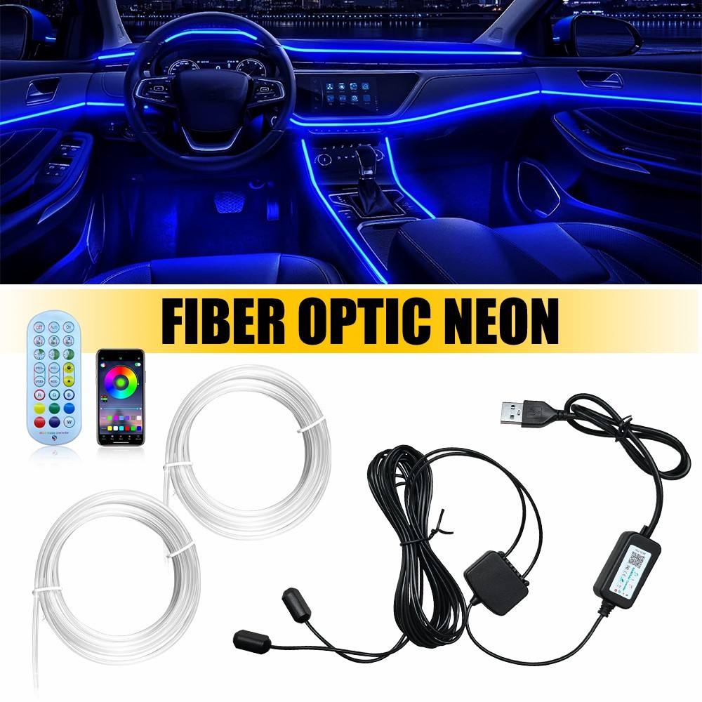 Car Interior Ambient Lighting Kit APP LED Neon Light Trim Glow Optic Fiber Strip