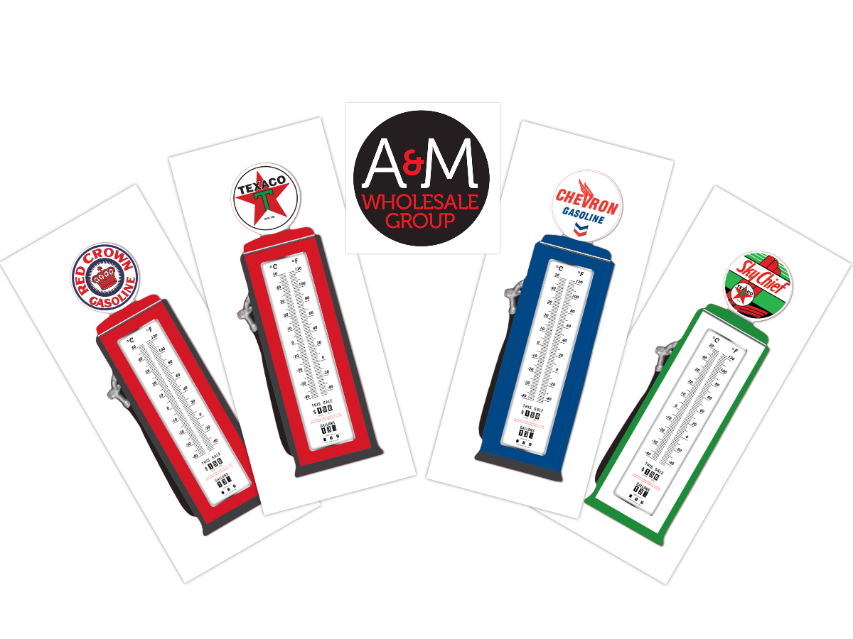 19" Gas Pump & Oil Advertising Thermometer TEXACO, Chevron, Sky Chief, Red Crown