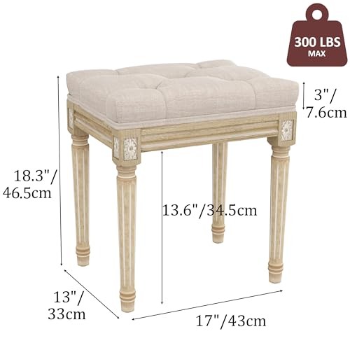 Vanity Stool Upholstered Bench Seat for Makeup Room, Vintage Small Bedroom