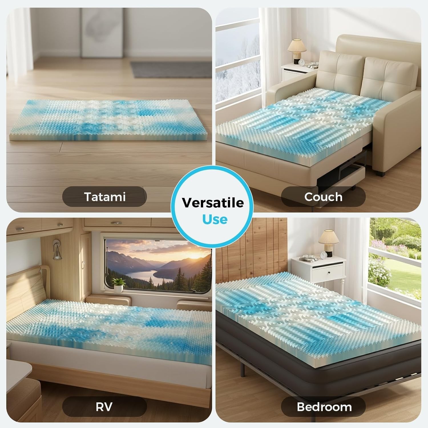 DUMOS 5-Zone Support Memory Foam Mattress Topper,Pain Relief,Cooling Gel Infused