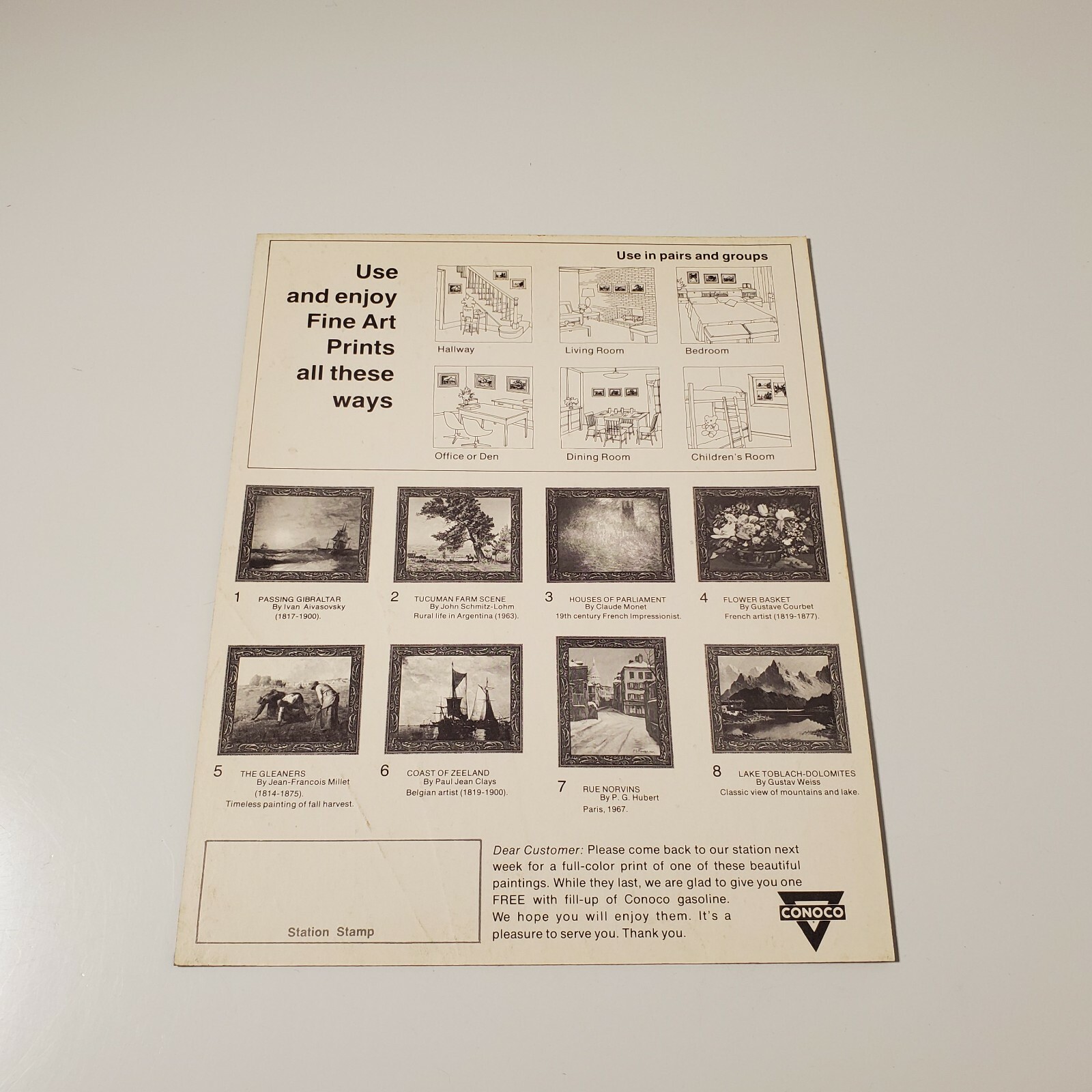 Vtg Conoco Gasoline Customer Appreciation 10"x8" Fine Art Print "Flower Basket"