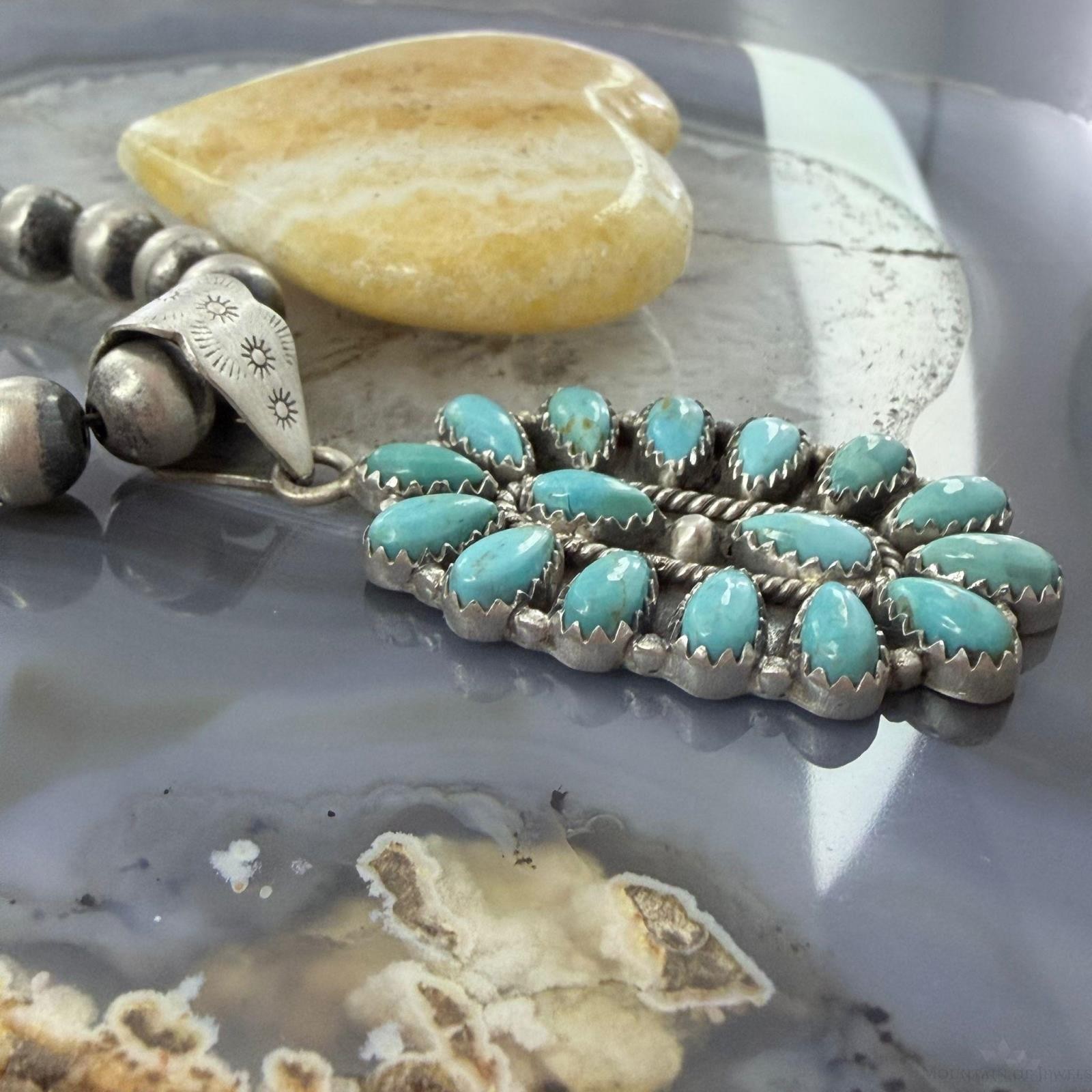 Sterling Silver Southwestern Style Turquoise Decorated Cluster Pendant For Women