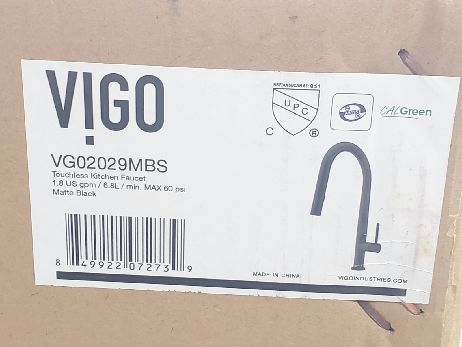Vigo VG02029S Greenwich 1.8 GPM 1 Hole Pull Down Kitchen Faucet - Black