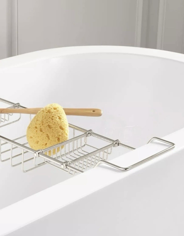 West Elm Brushed Nickel Bathtub Caddy, Crafted From Solid Brass New Reg $149