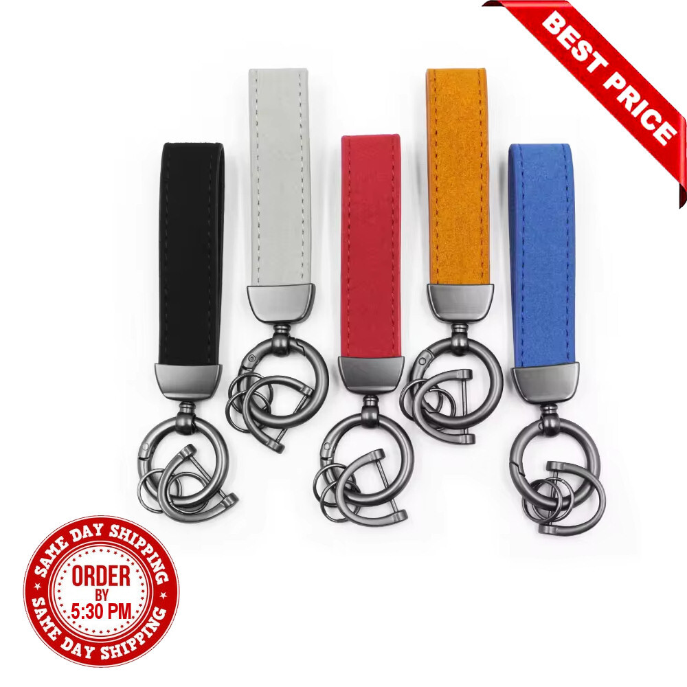 Leather American USA Flag Car Keychain with Zinc Alloy Ring, Tactical Keychain