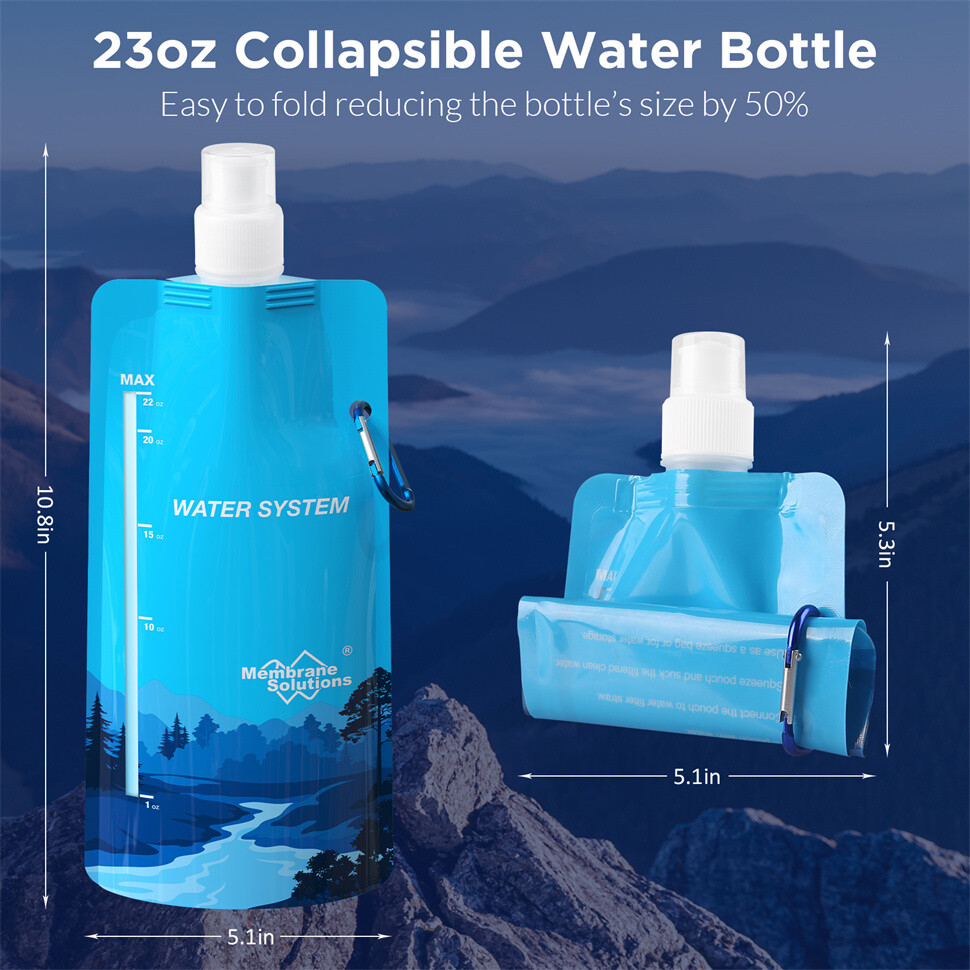 2P Collapsible Water Bottle Foldable Water Bottle 680ml.Roll Up,Lightweight,Soft