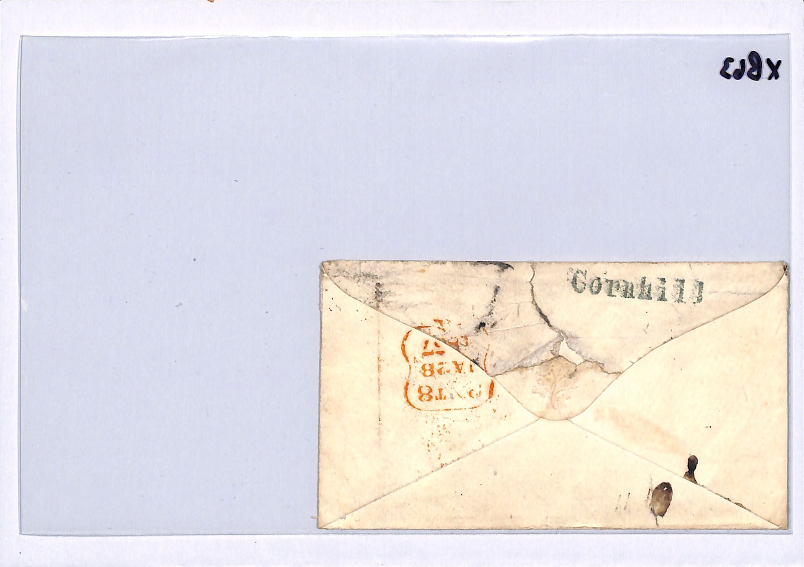GB QV SG.32 Cover 1d Brown-Rose Cornhill 1857 London *73* District Numeral XB63