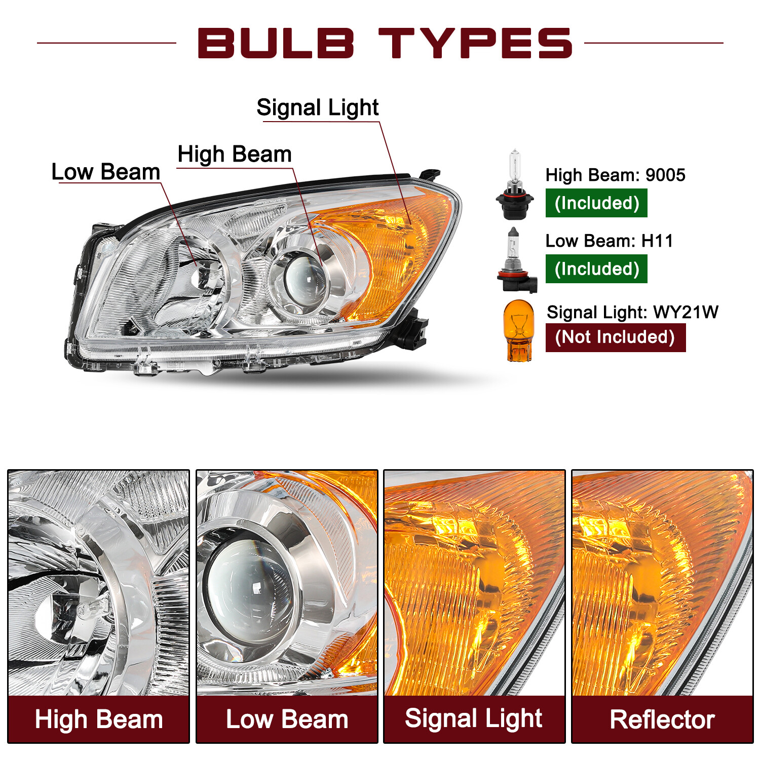 Left+Right Headlights Assembly W/Bulbs For 2009-2012 Toyota Rav4 Halogen Chrome