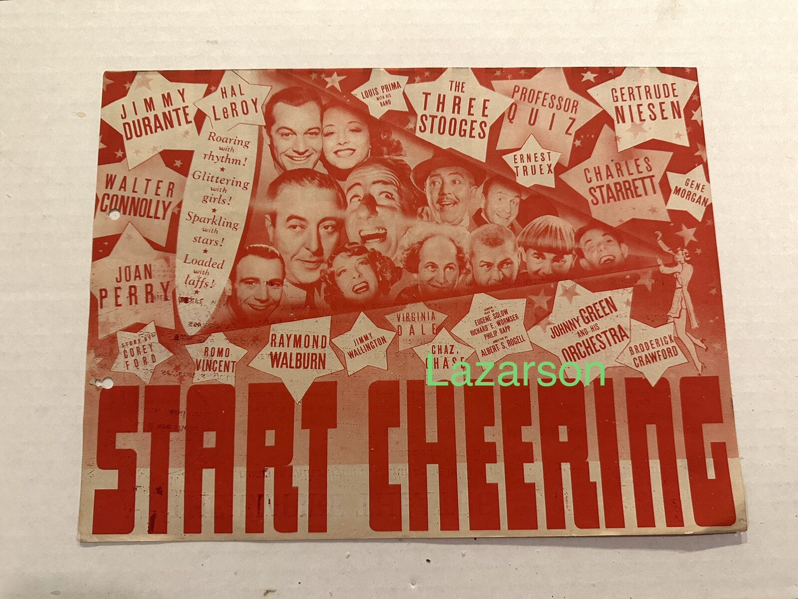 3 STOOGES MOE LARRY CURLY UNFOLDED HERALD START CHEERING 1937 THREE STOOGES