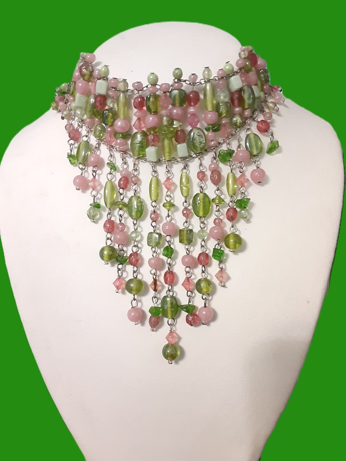 Vintage Artisan Made Cascading Tourmaline and Glass Bead Necklace