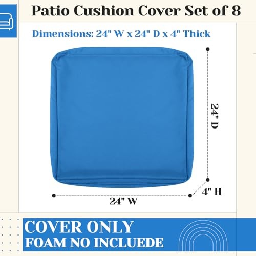 8 Pcs Patio Cushion Covers Outdoor Cushion Covers 24" X 24" X 4" Bright Blue