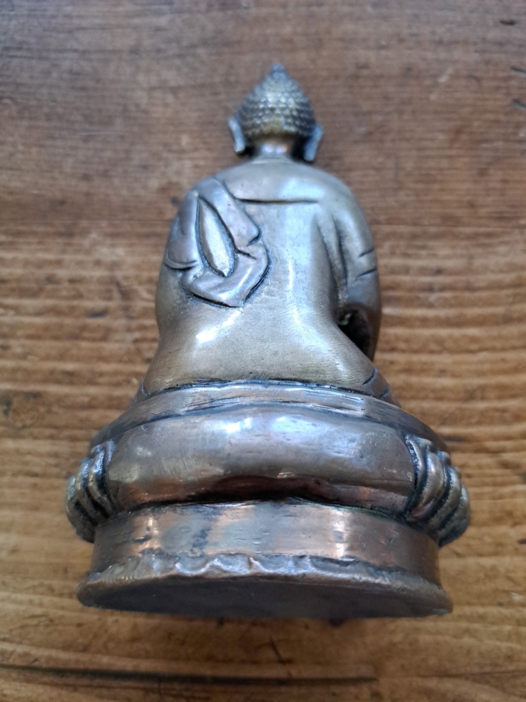 Vintage Handmade Tibetan Buddaha Figurine Bronze/Brass W/Copper Base 5"T