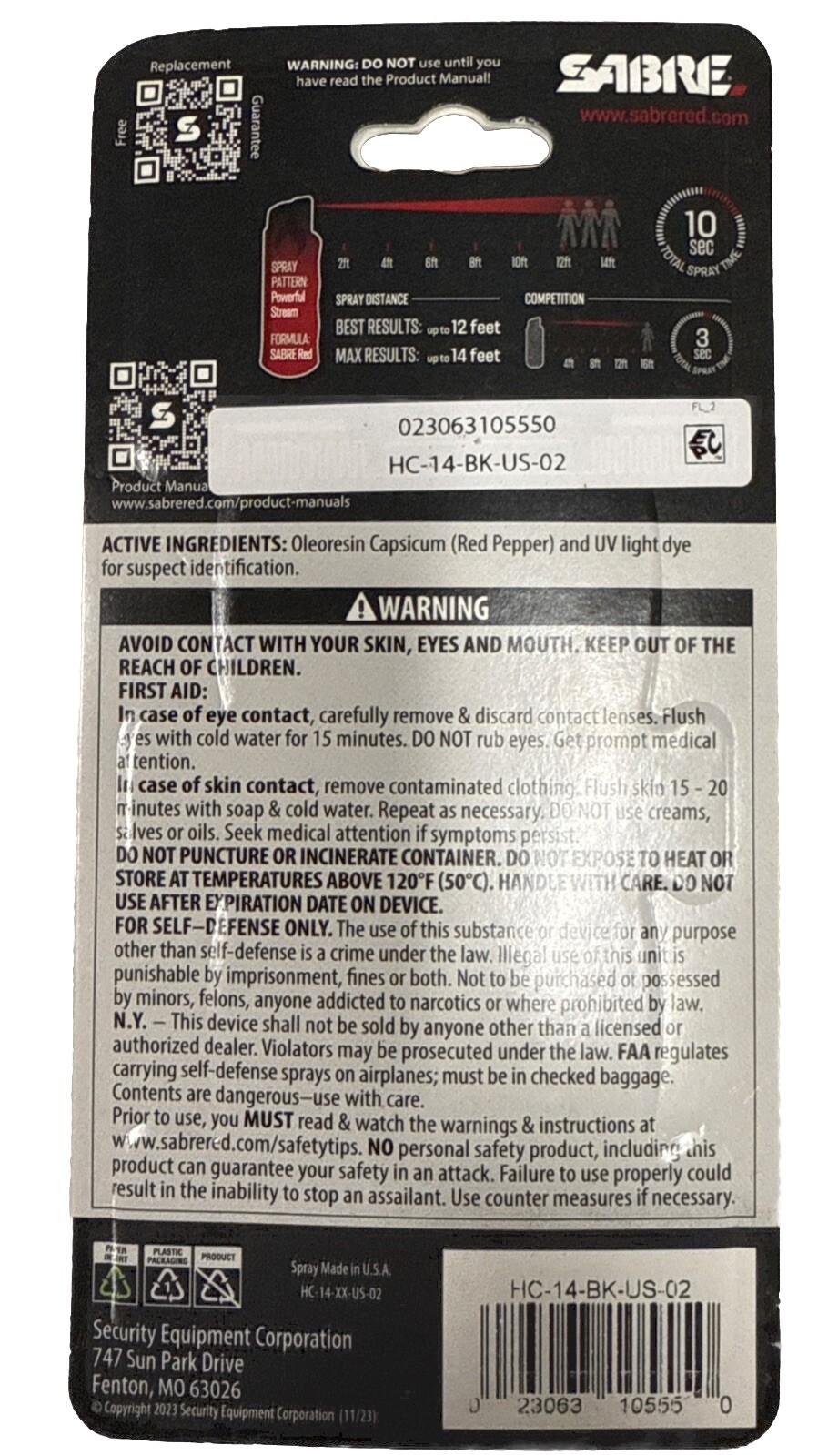 SABRE PEPPER SPRAY WITH QUICK RELEASE KEY CHAIN (2 Pack) Black