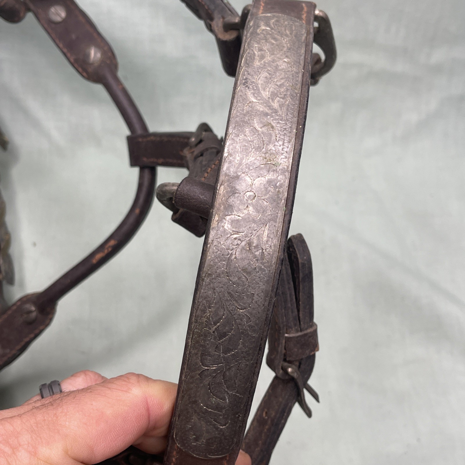 Vintage Western Silver Overlay Headstalls Lot 4 Engraved Horse Bridles Tack