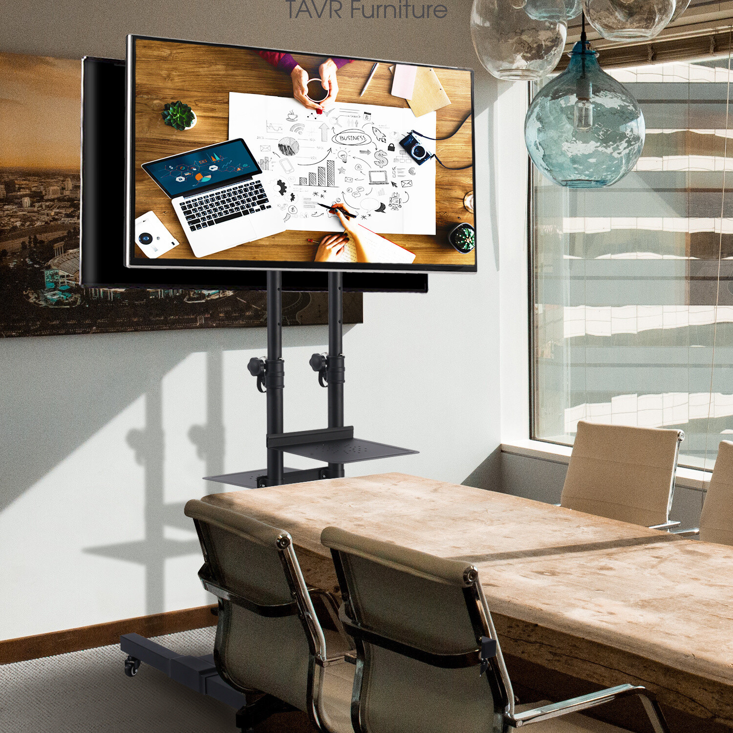 Dual Floor TV Stand Rolling TV Cart Two TV Brackets on Wheel for 32-70 inch TVs