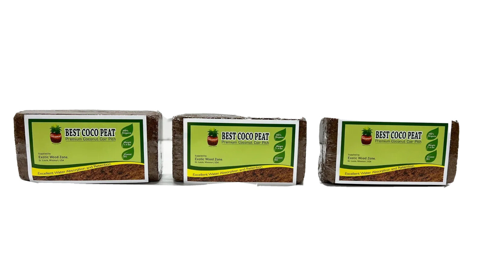 Best Coco Peat-Premium Coir Pith 3 Brick Pack, 650g/1.4 Lbs,Lowest EC & Ph Value
