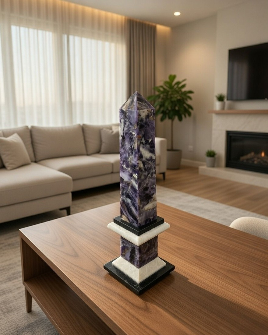 Antique 19th C English Grand Tour Derbyshire Blue John Fluorite Obelisk