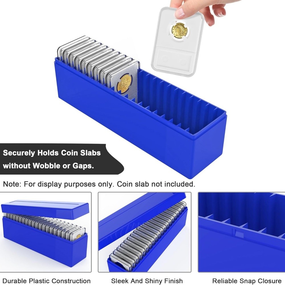 3 Pack Coin Slab Storage Box, 20 Slotted Case Plastic for Graded Coin Storage US