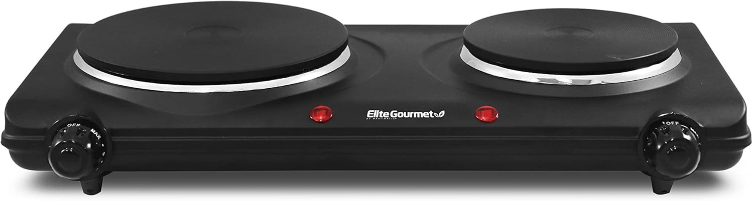 Elite Gourmet EDB-302BF Countertop Double Cast Iron Burner *NEW Damaged Box*