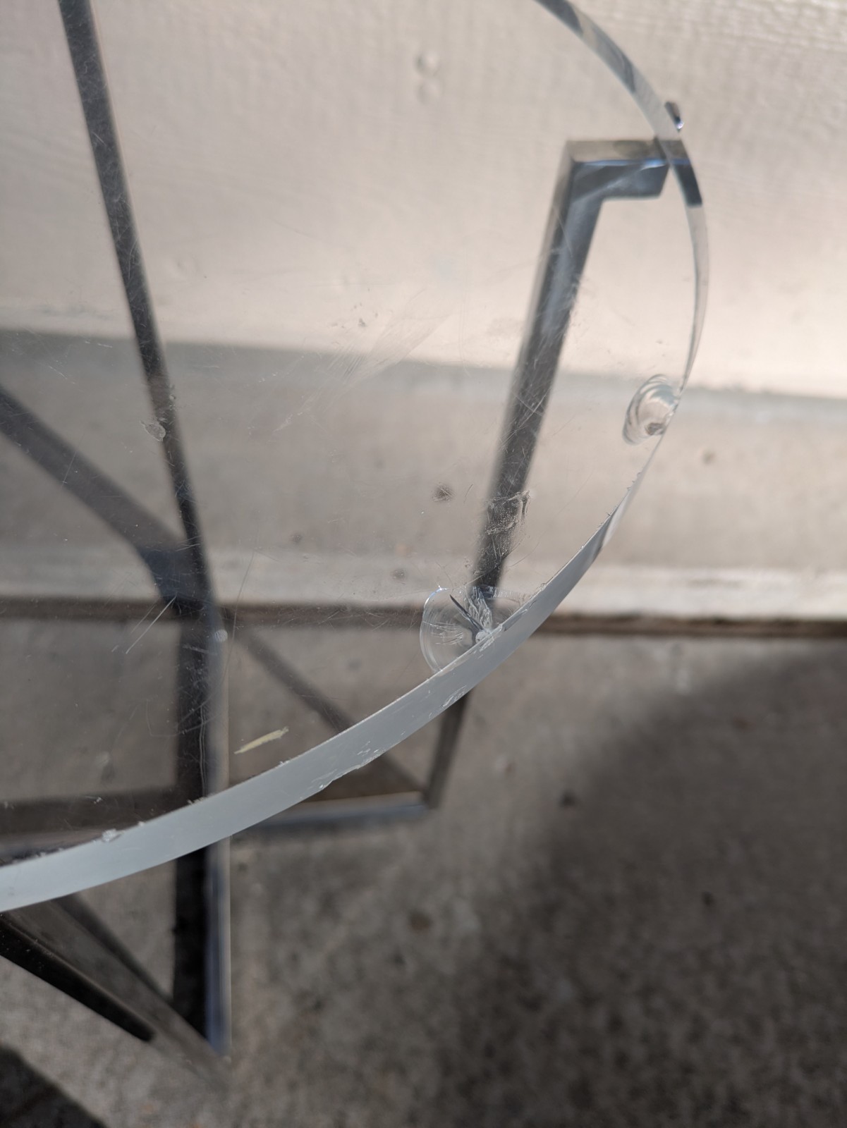 Vintage Mid Century Modern Glam Round Acrylic Lucite Sculptural Metal Table K24