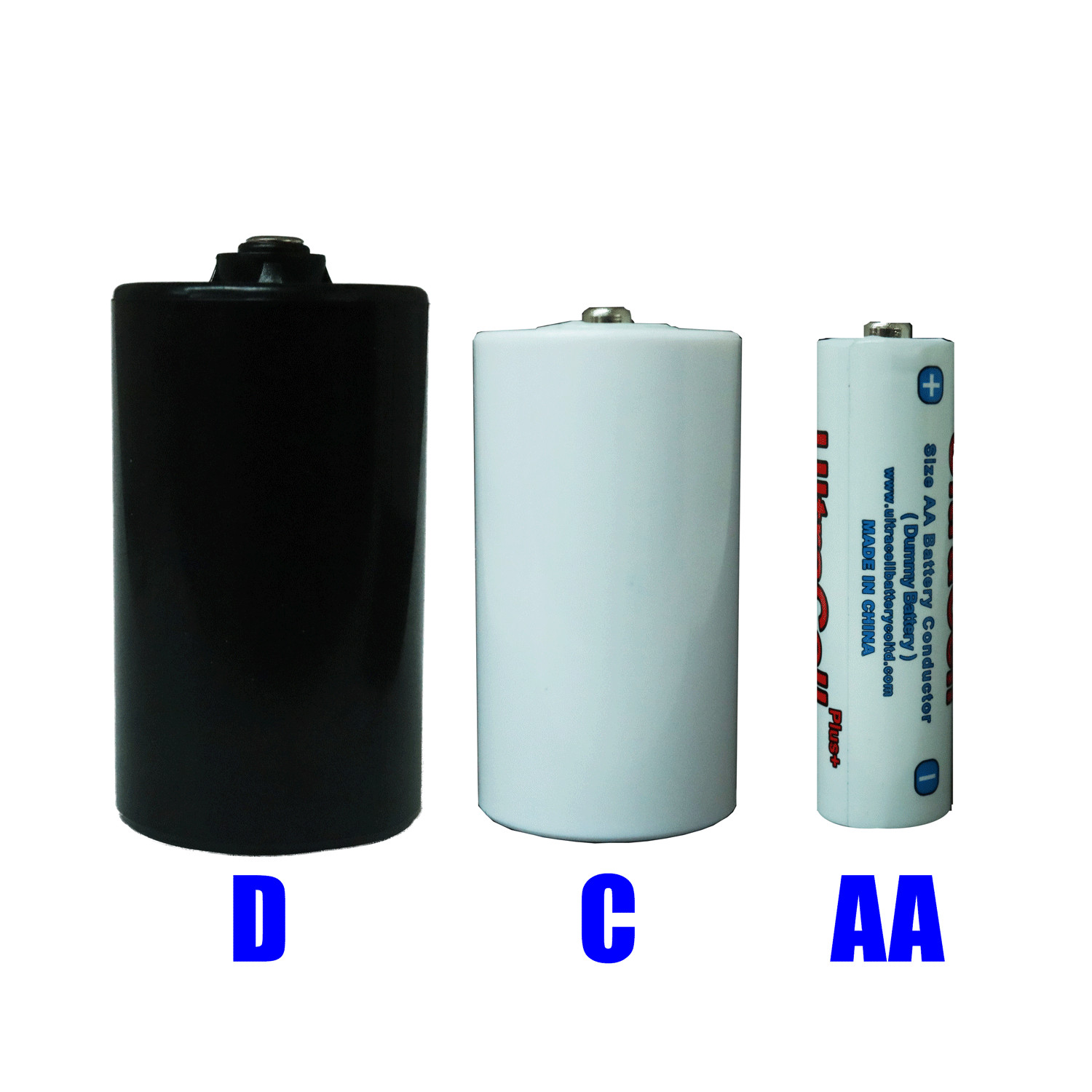 D cell, C cell, AA cell, Dummy battery spacer, Adapter, converter.