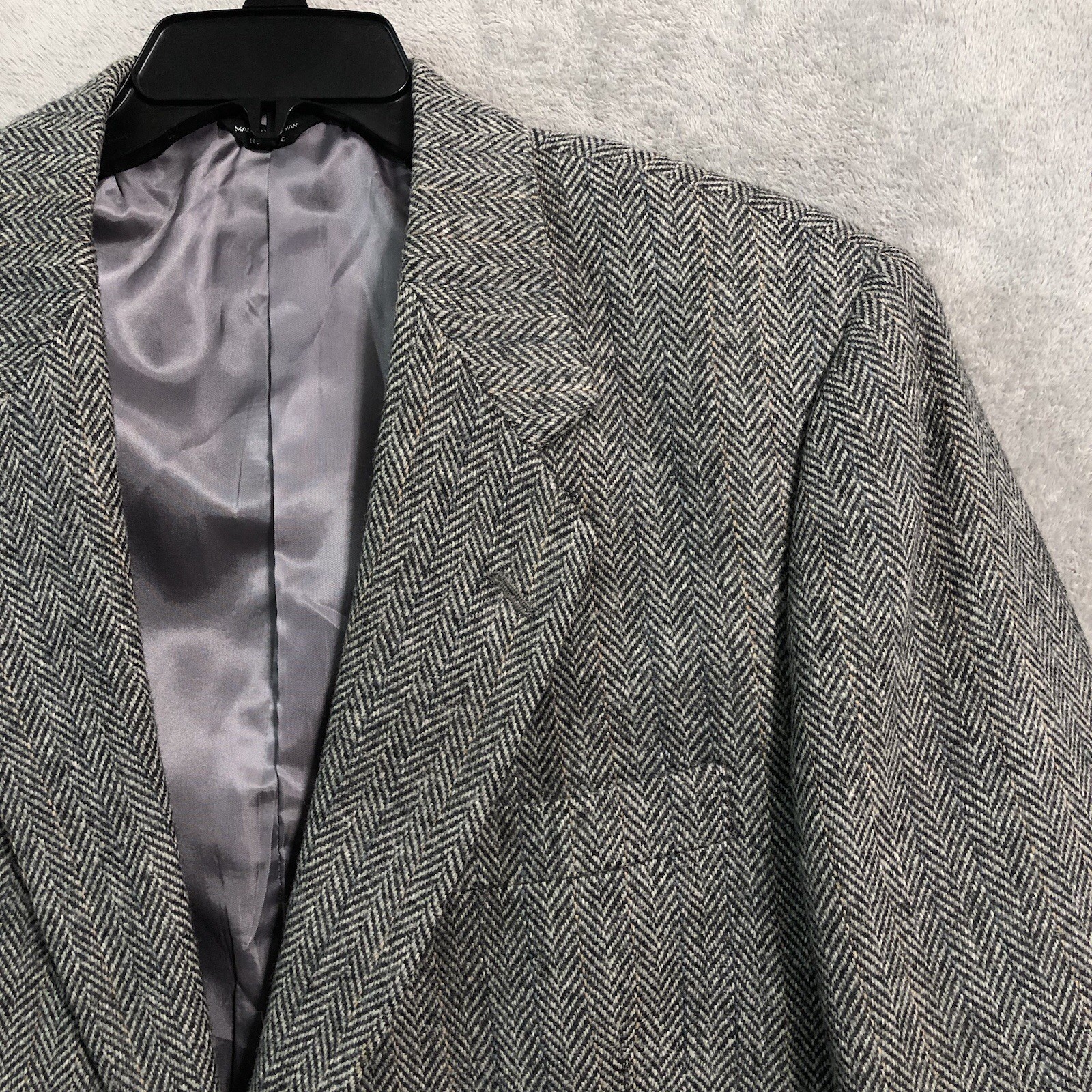 VTG Joe Namath Mens Blazer Size 44L Long Gray Herringbone Wool Tweed Sport Coat