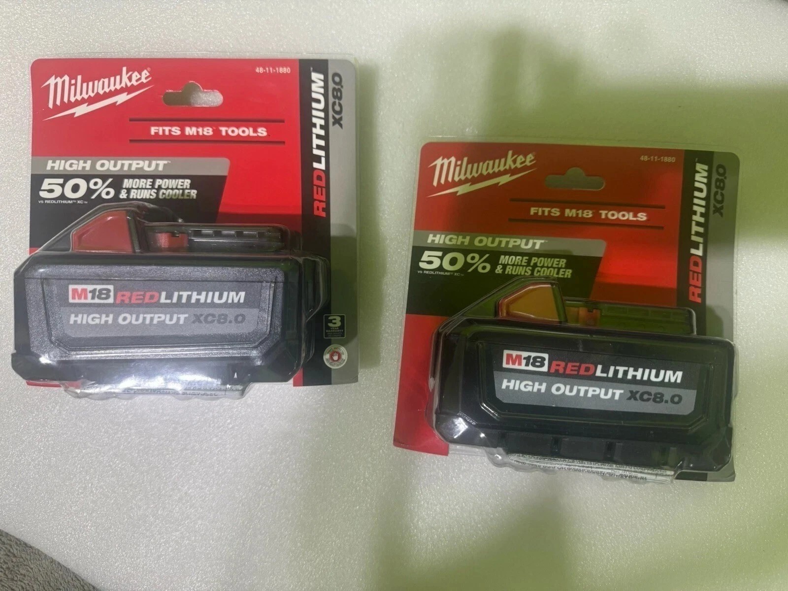 2 Pack New Milwaukee 48-11-1880 M18 HIGH OUTPUT 18V 8Ah XC8.0 Cordless Battery