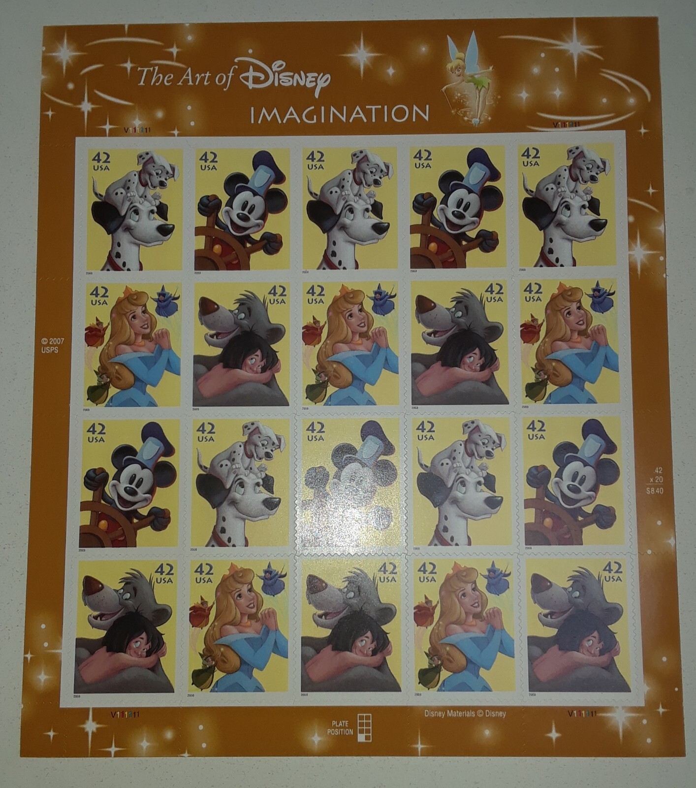 THE ART OF DISNEY Complete Set of 5 Differnt Full Sheets of 20 US Stamps 2004-08