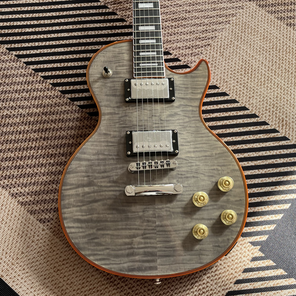 Custom Shop Gray Electric Guitar orange logo and binding in stock free shipping