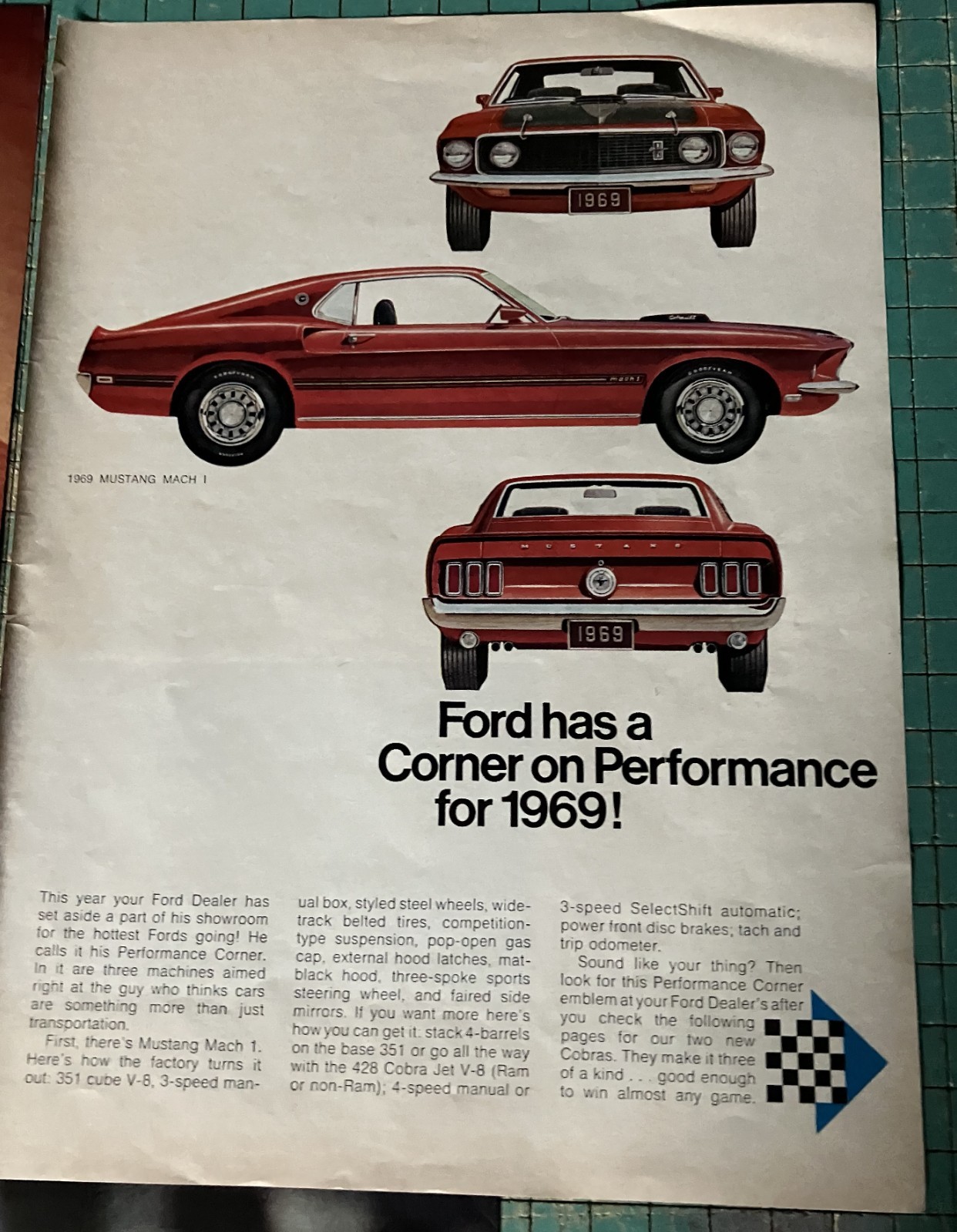 Lot of 3 1969 Ford Mustang Mach 1 V8 428 Cobra Jet *Original* car ad print c