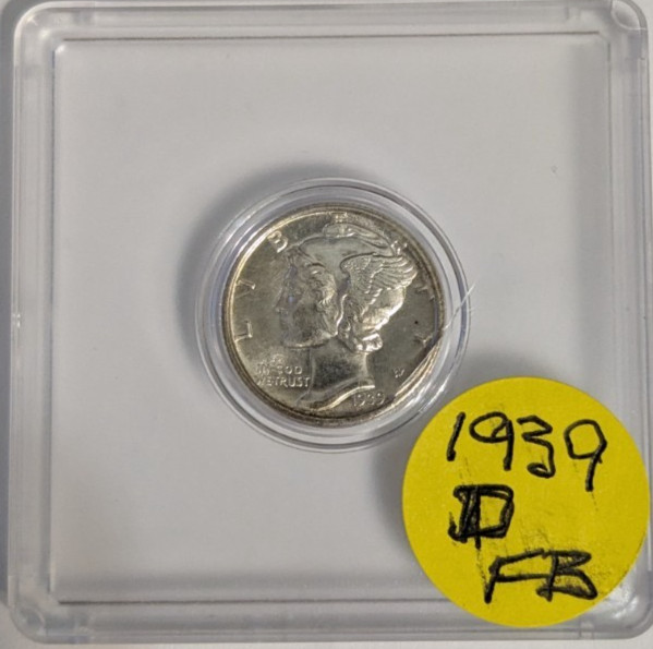 1939 Mercury Silver Dime Denver Full Band. Excellent Condition!