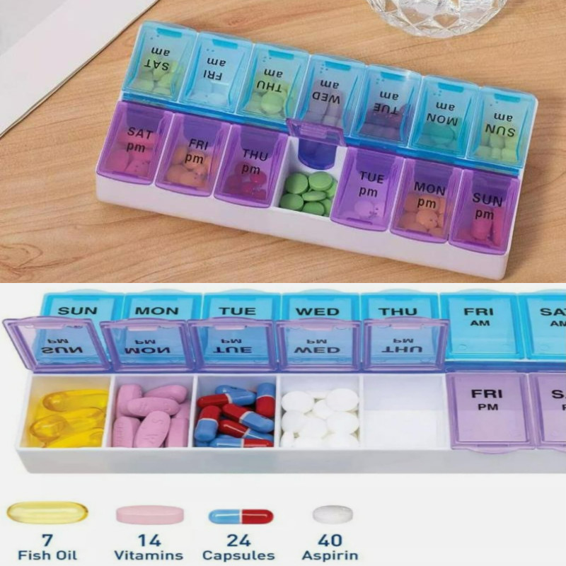2 Pack Weekly Pill Box Organizer Twice a Day Organizer Case Medicine 7 day AMPM