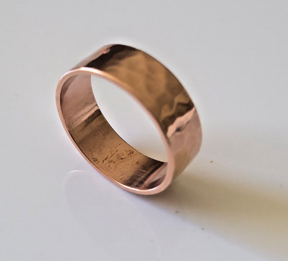 Solid Copper Hammered Band Ring - Arthritis Pain Therapy 8mm Pure Copper Ring