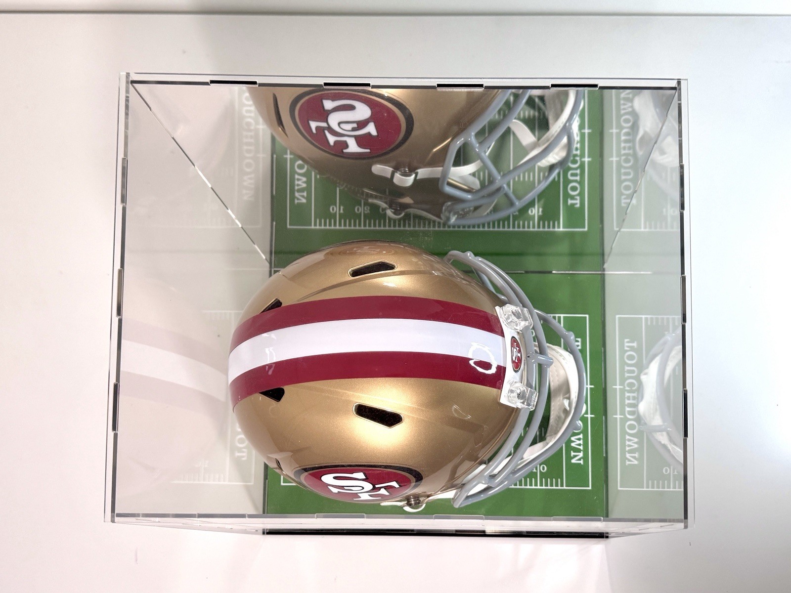 Full Size Helmet Display Case w/ Green Acrylic *Football Field* Base Back Mirror