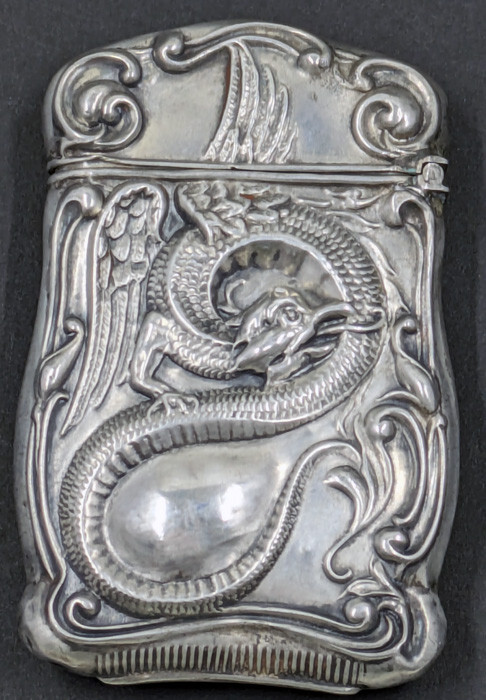 Antique Vintage Sterling Winged Cockatrice Dragon Vesta Match Safe WB3-Vesta-1
