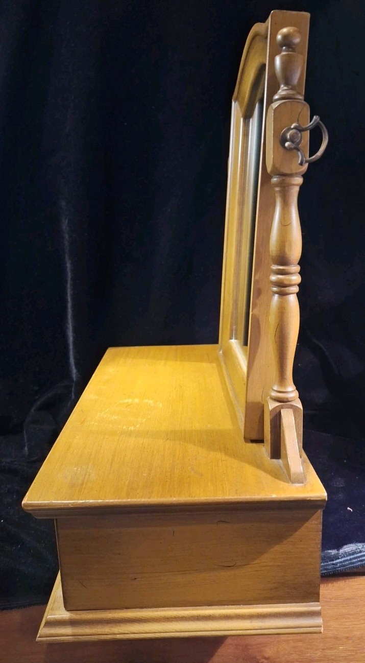 Antique Wood Tabletop Vanity Dressing Table Swivel Mirror with Storage Drawer