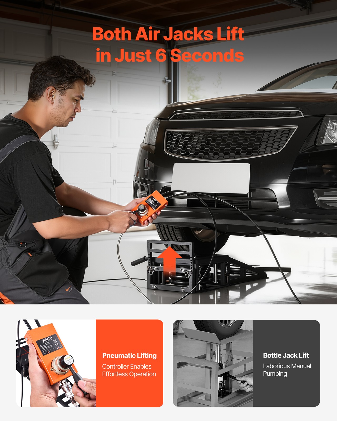 VEVOR 2-Pack Air Portable Car Lifts 11023 lbs Heavy Duty Pneumatic Ramp Jacks