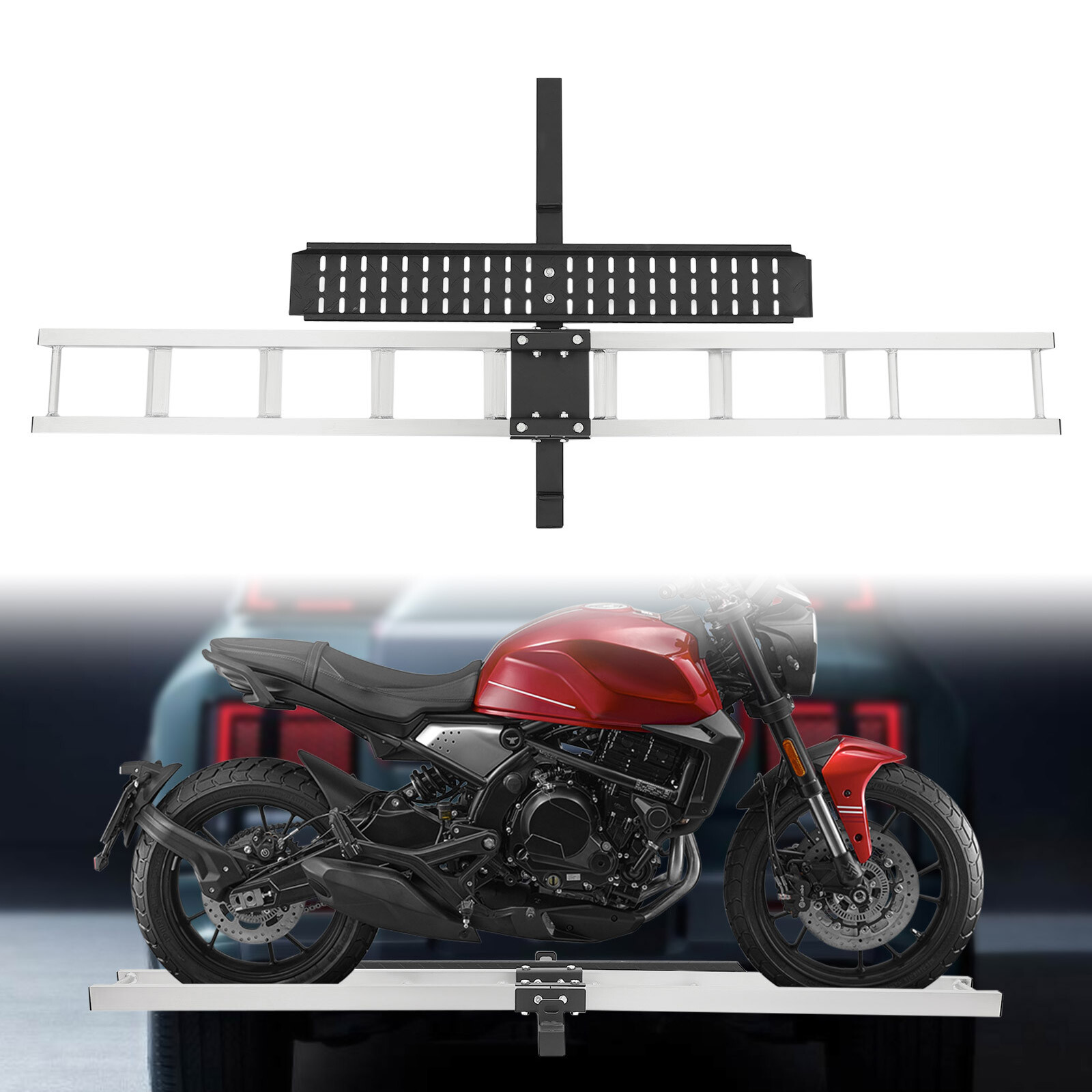 Motorcycle Scooter Carrier Bike Hitch Mount Rack Ramp Aluminum Carrier