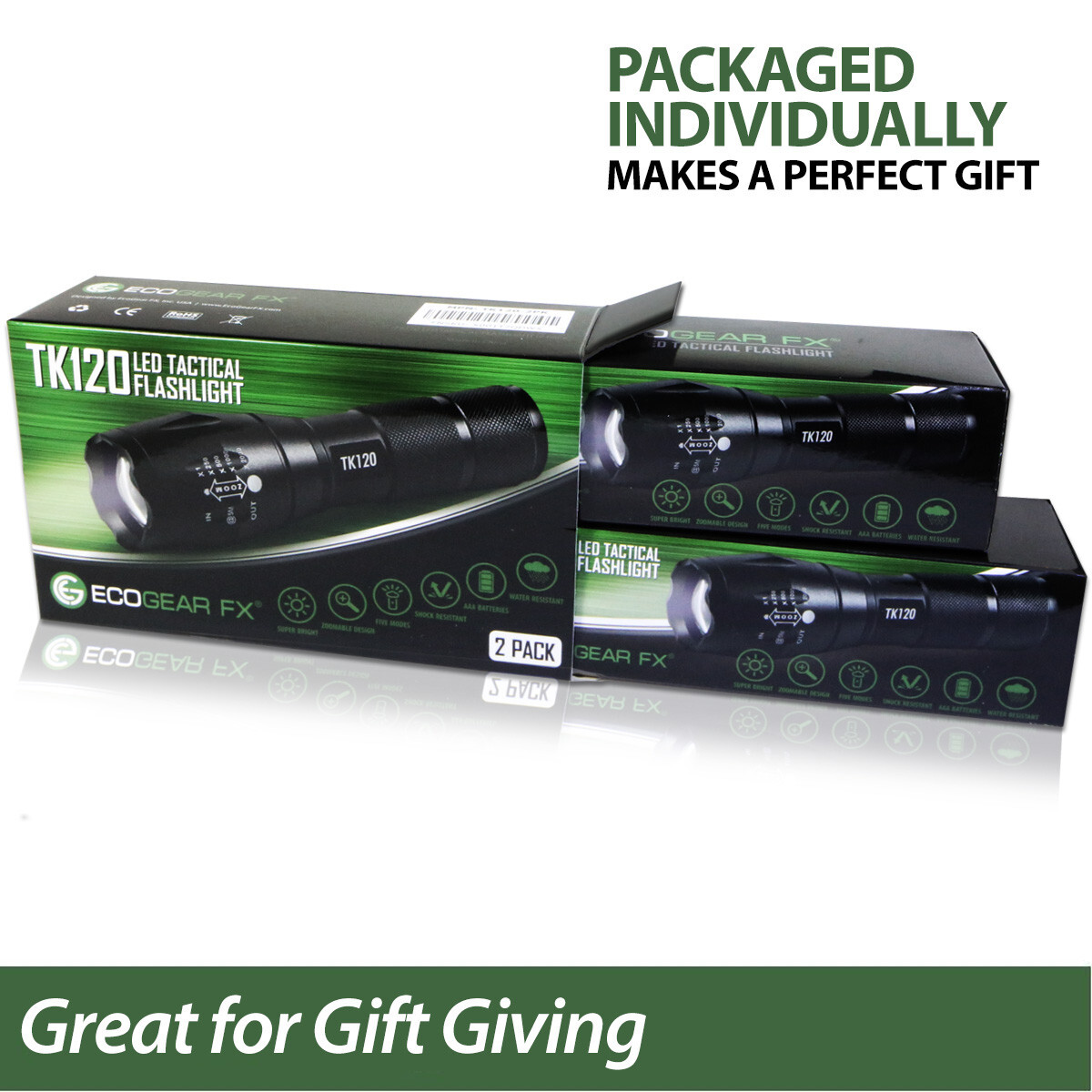 Tactical Flashlight 5 Modes LED 18650 Zoom Light Best Gift for Men - 2 PACK