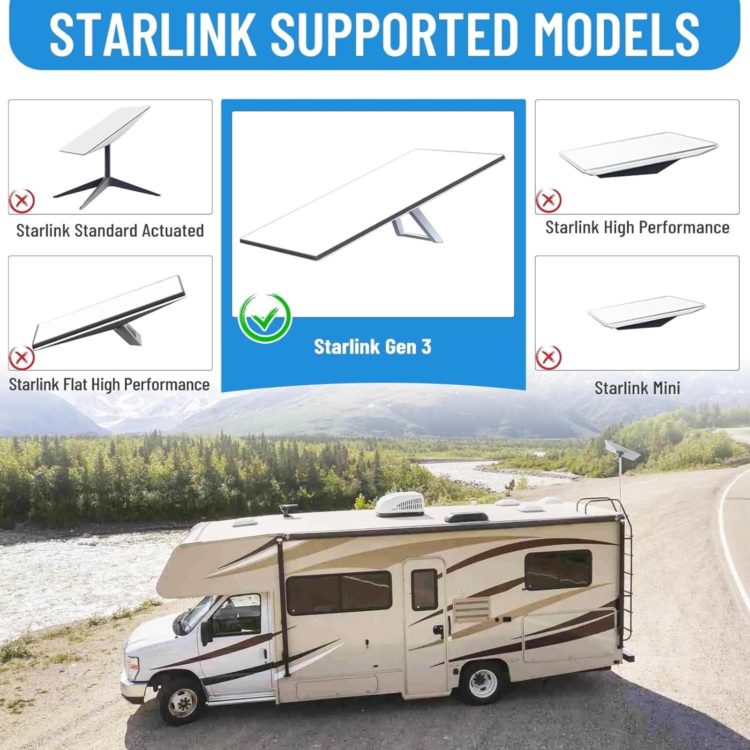 10ft Adjustable Stainless Steels RV Ladder Pole Mount Kit For Starlink Gen 3