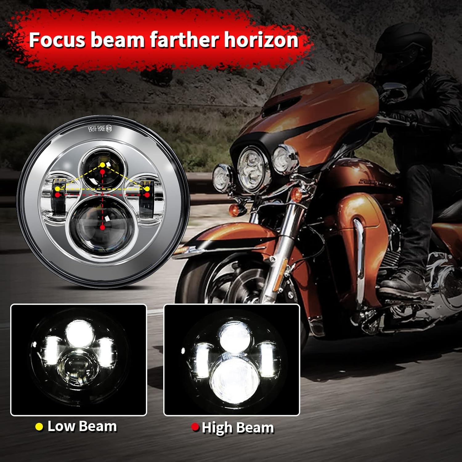 7 Inch 140W LED Headlight Hi/Lo & 2Pcs 4.5Inch 80W Fog Light for Harley Davidson