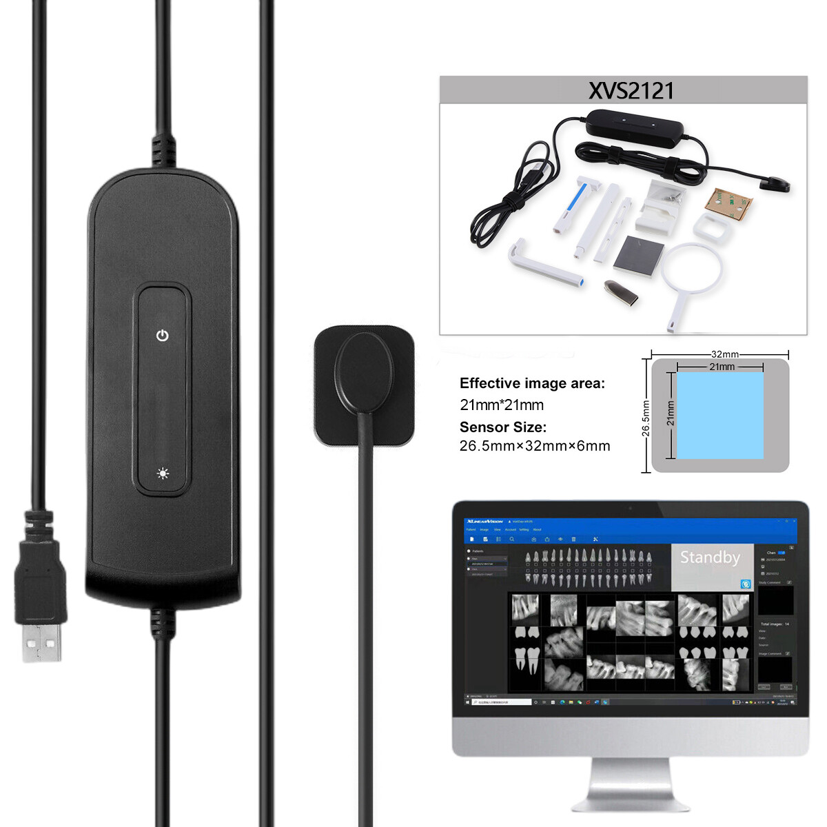 USB Digital Radiography Dentist Dental X-ray Image Tooth Sensor 1.5 / 0.8 Holder