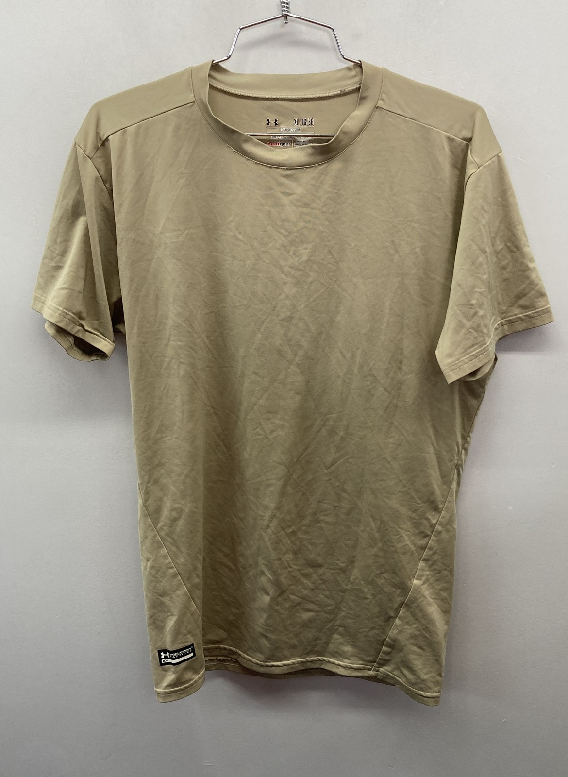 Under Armour Mens HeatGear Compression T-Shirt Tan Short Sleeve Sz XL
