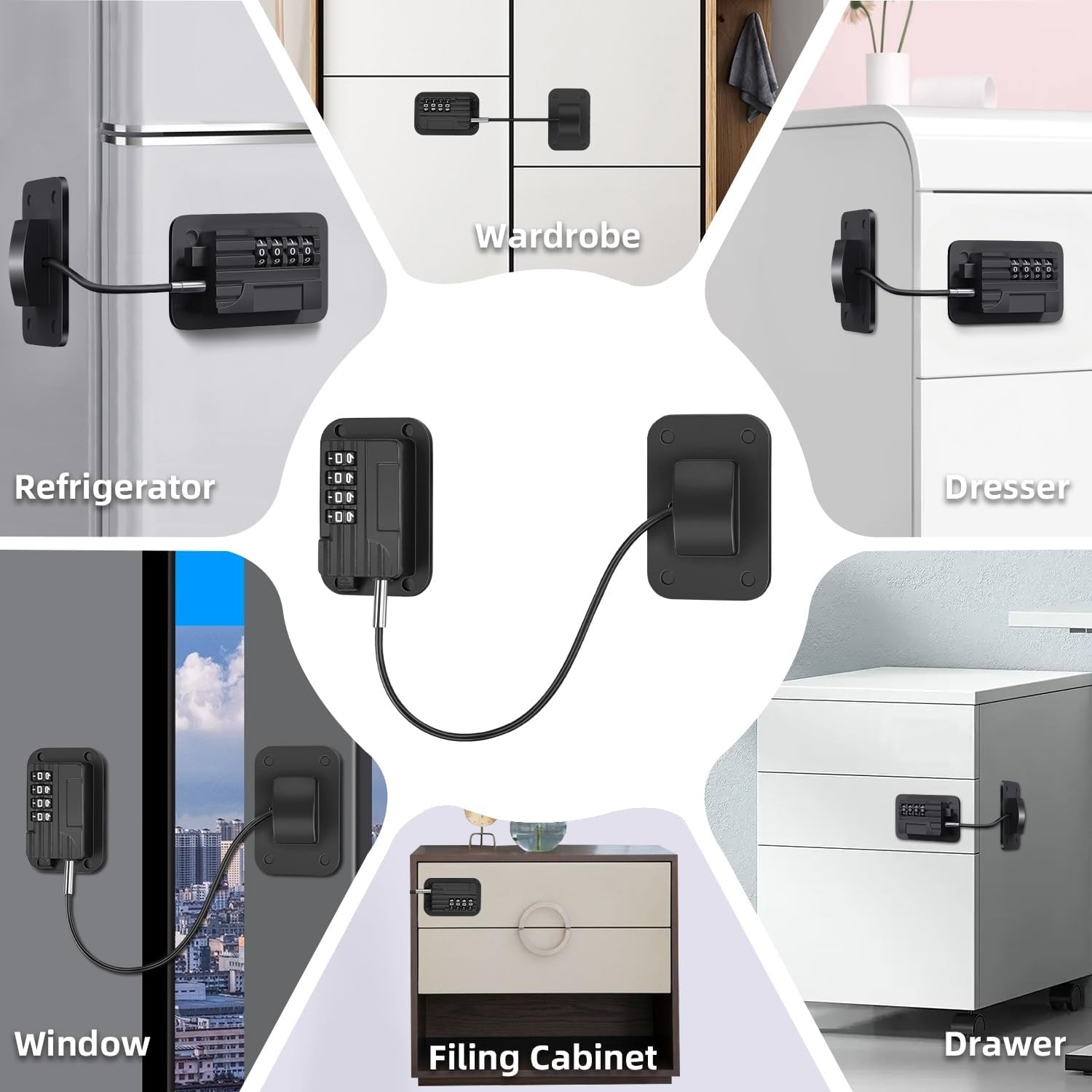 Fridge Lock, Upgraded Refrigerator Lock Combination, Freezer for Black