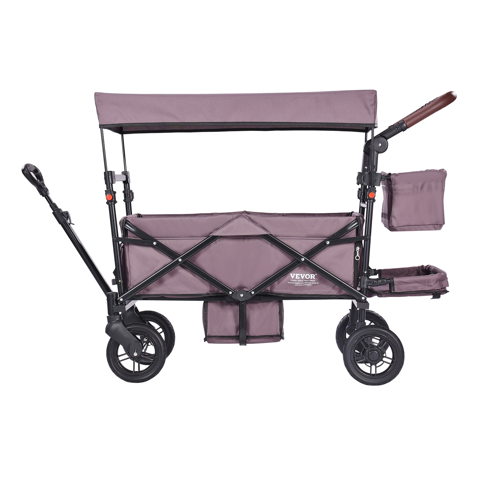 VEVOR Wagon Stroller Push Pull Quad Collapsible for 2 Kids w/ Canopy Dark Purple