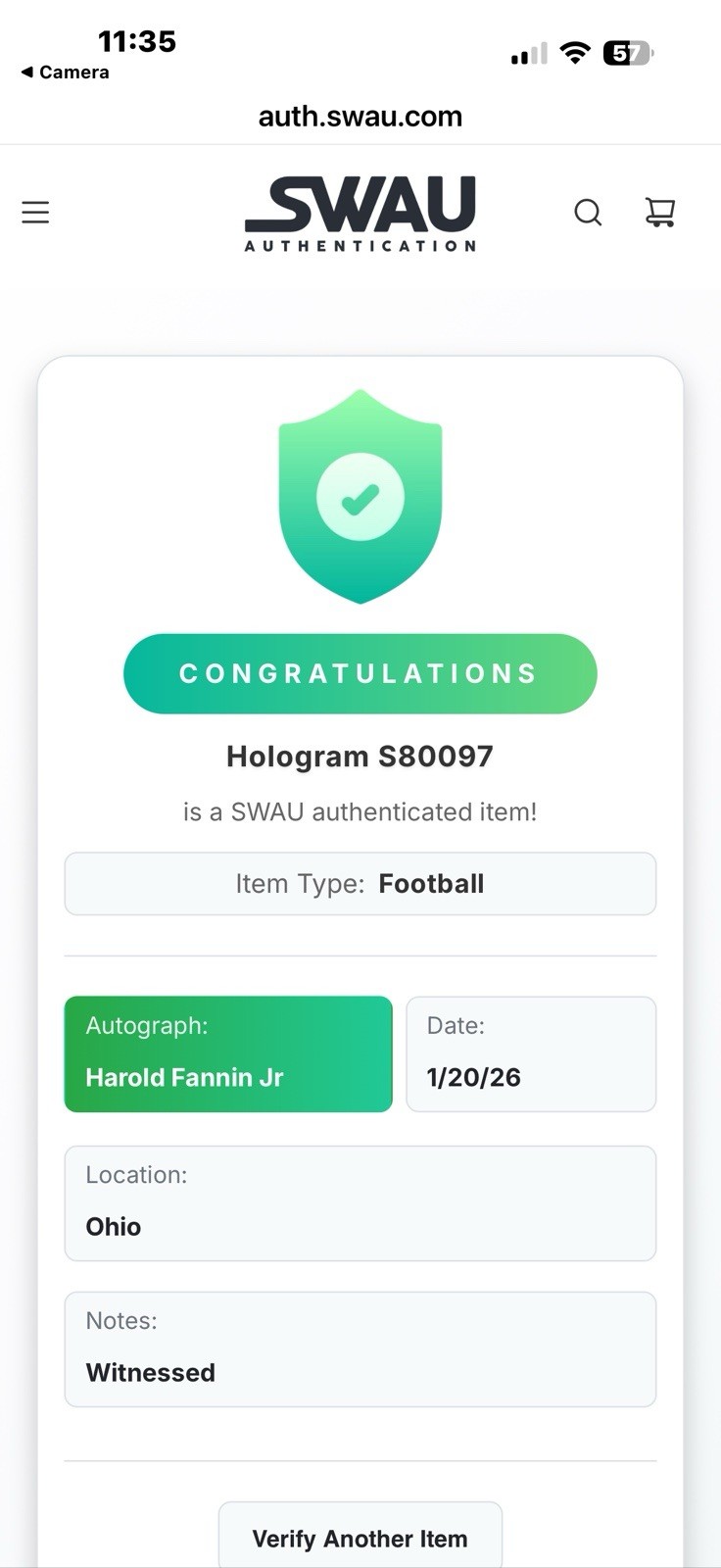 Harold Fannin Jr. Signed Full Size NFL Cleveland Browns Team Football SWAU COA