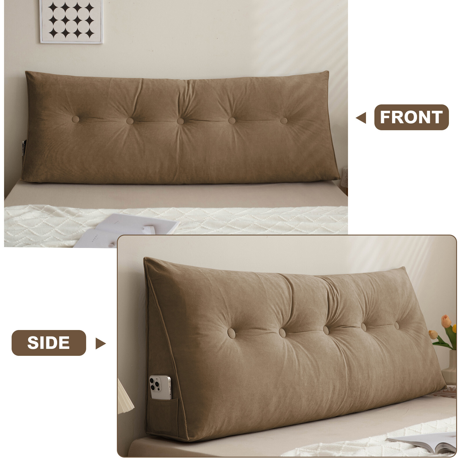 Triangle Headboard Pillow Soft Chenille Bed Wedge Lumbar Support Reading Cushion