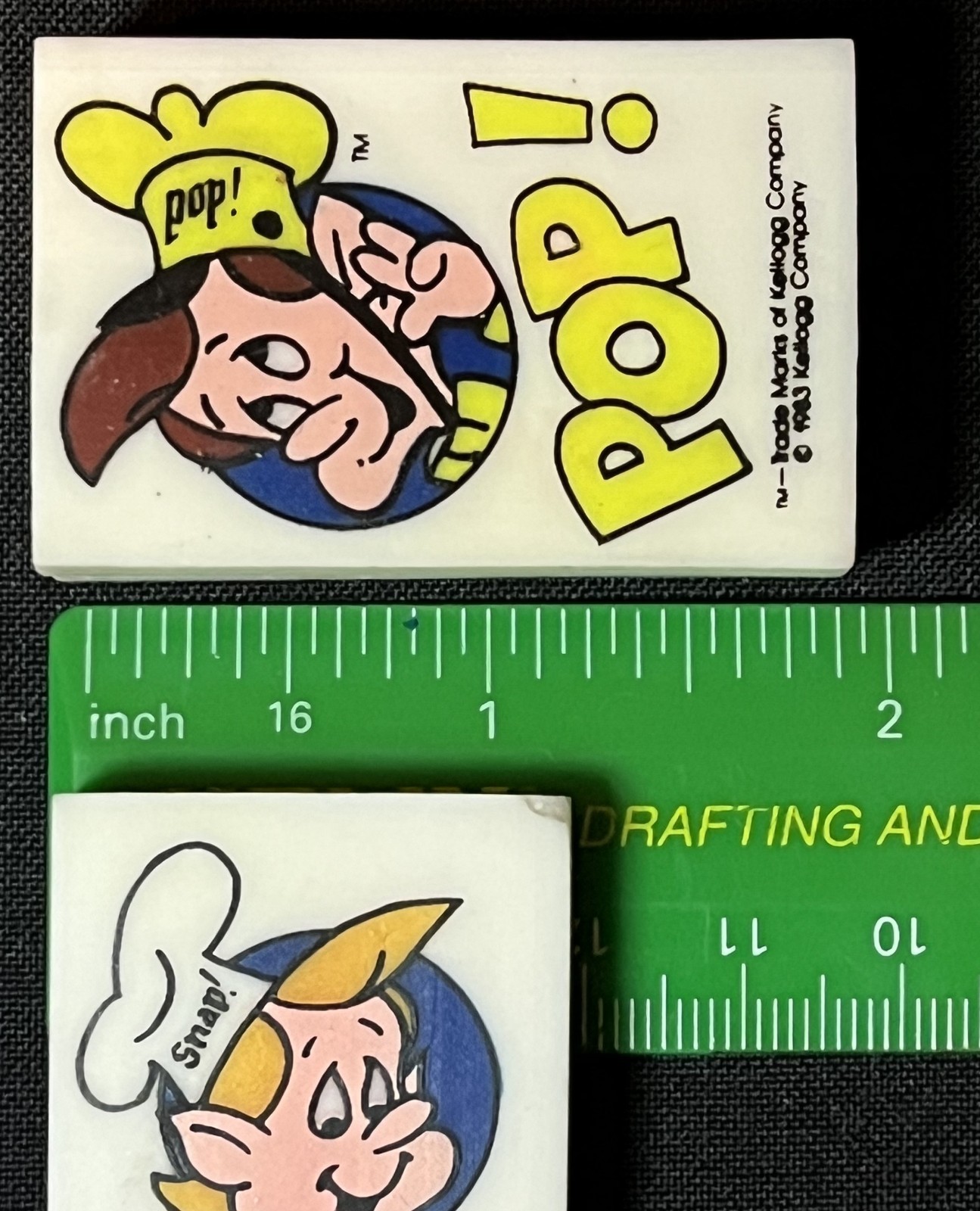 Lot of Three Vintage 1983 Kellogg's Rice Krispies "Snap / Crackle /Pop!" Erasers