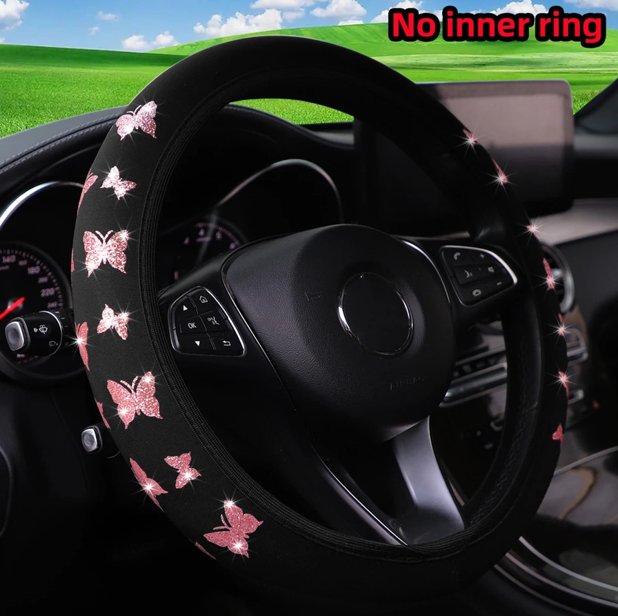 1pc Butterfly Bling Waterproof Steering Wheel Cover – Non-Slip Universal Fit