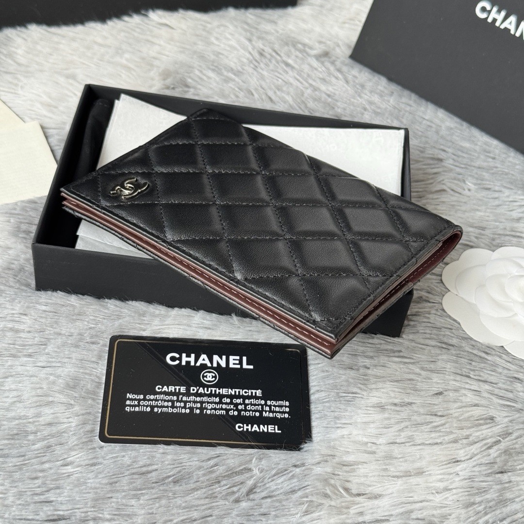 CHANEL Black Quilted Leather Wallet Organizer